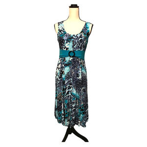 Chelsea Suite Midi Dress in Blue/Black/Multicolored Animal Print/Floral, Size 8